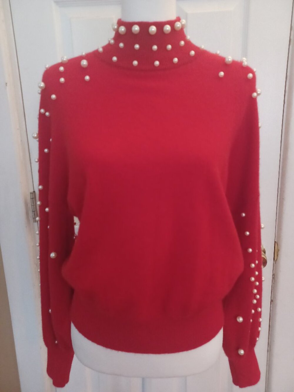 Charter Club Luxury 100% Cashmere Mock Neck Pearl Embellished Sweater